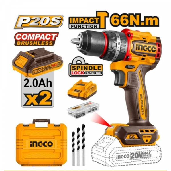 Máy khoan búa dùng pin 20V INGCO CIDLI20668 -66Nm không chổi than