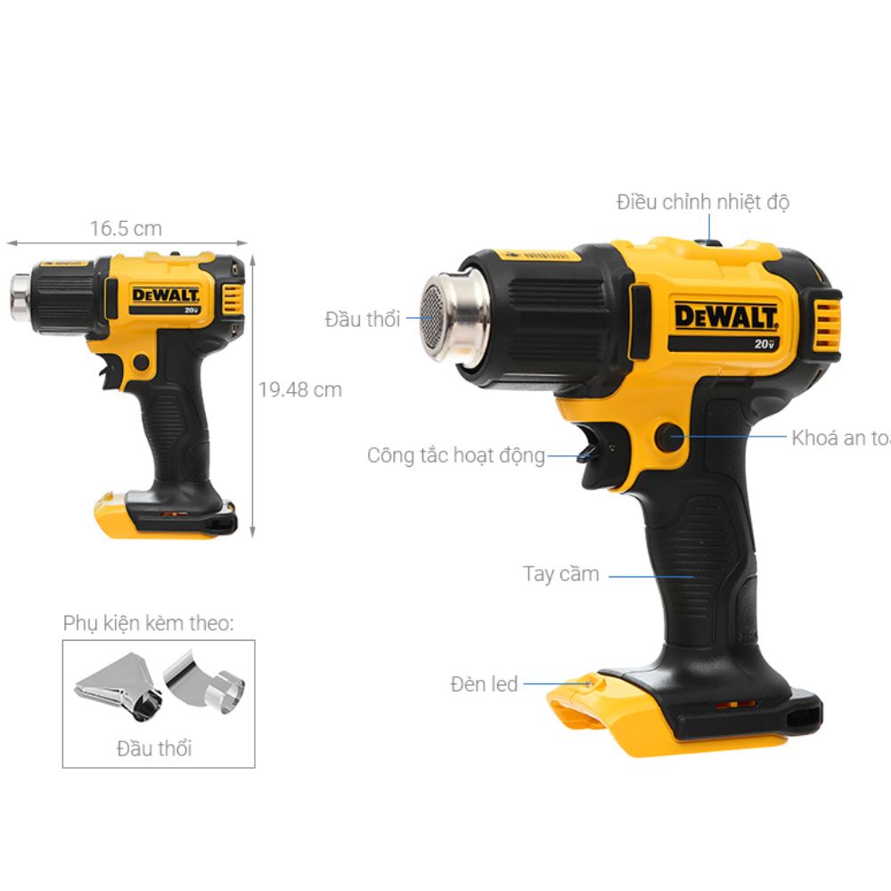 Máy khò nhiệt dùng pin 18v Dewalt DCE530N-KR (Chưa pin & sạc) 2 DCE530N-KR-2