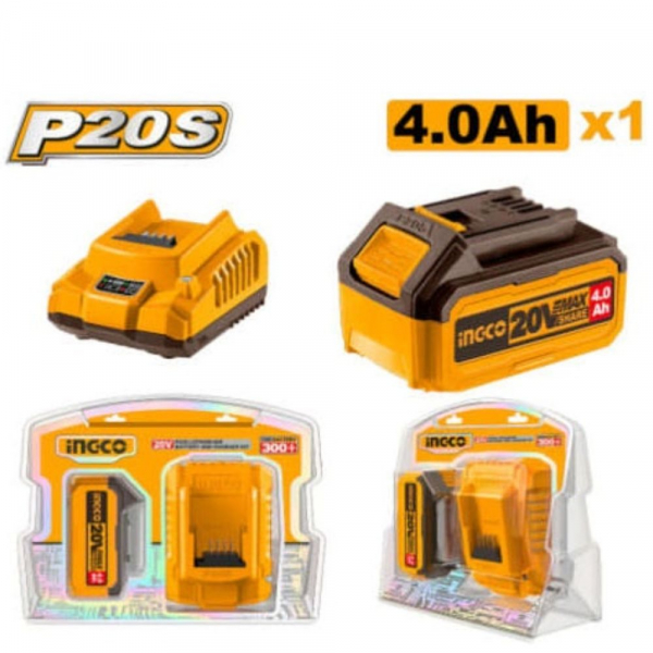 Bộ 1 pin 4.0Ah và 1 đầu sạc 20V Ingco FBCPK1214