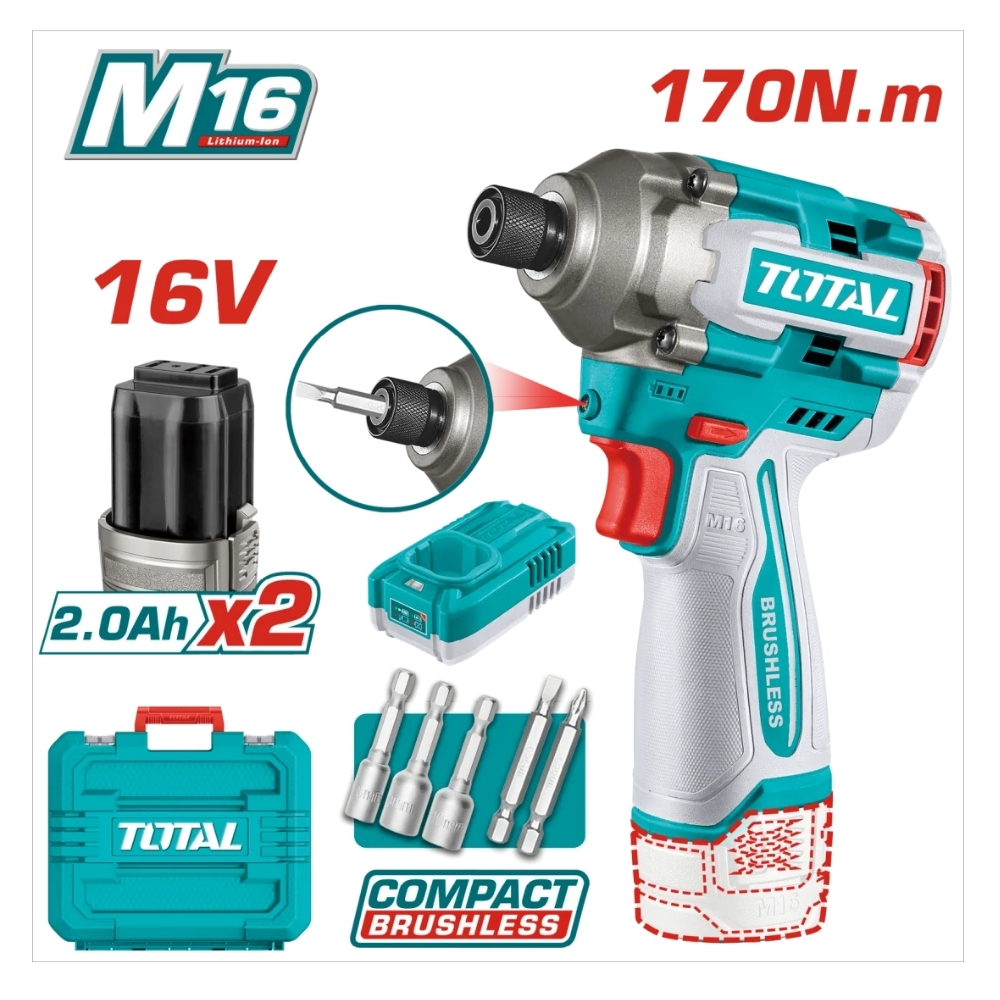 Máy bắn vít pin 16V không chổi than Total TIRLI16178 1 Máy bắn vít pin 16V không chổi than Total TIRLI16178