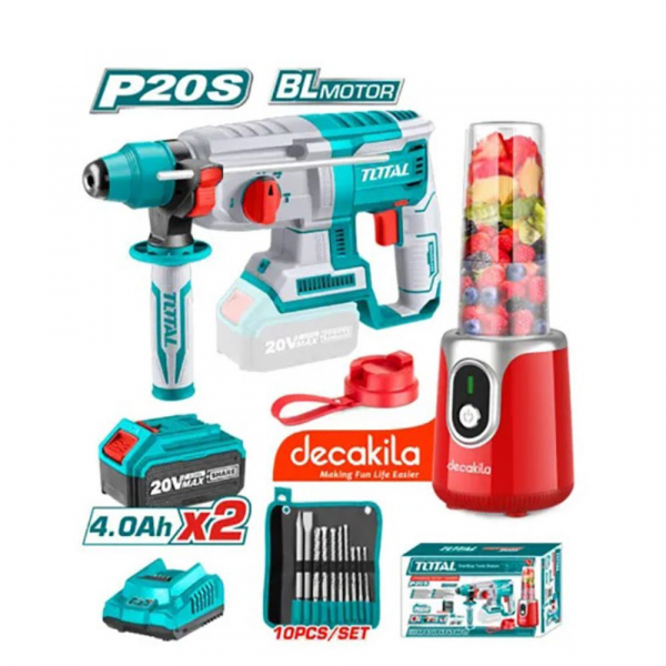 Bộ combo máy xay sinh tố KMJB022R, máy khoan động lực TRHLI202287 20V và bộ 8 mũi khoan bê tông TACSD19101 Total TOSLI23061