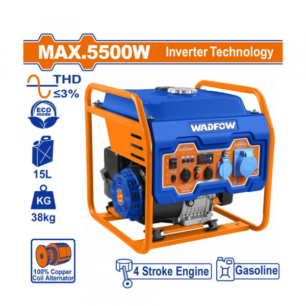 Máy phát điện dùng xăng biến tần 5500W Wadfow WGEAA10
