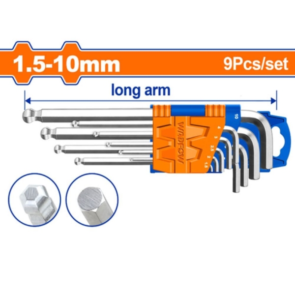 Bộ 9 chìa lục giác bi tròn 1.5- 10mm Wadfow WHK2291