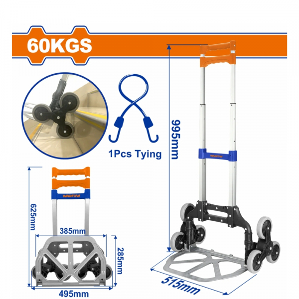 Xe kéo hàng 6 bánh leo cầu thang 60kg Wadfow WWB6A06
