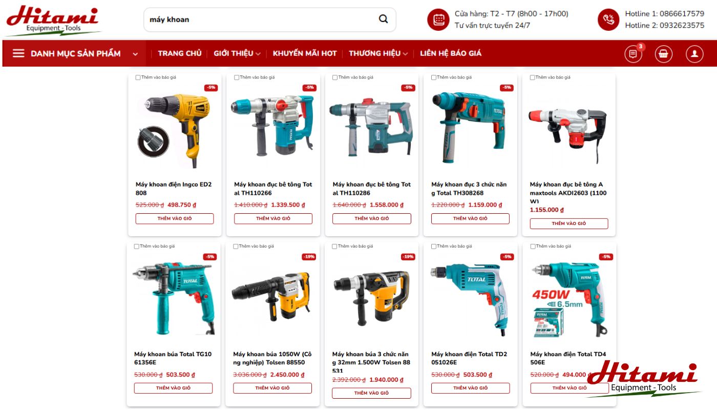 Mua máy khoan tại Thiết bị dụng cụ kỹ thuật Hitami