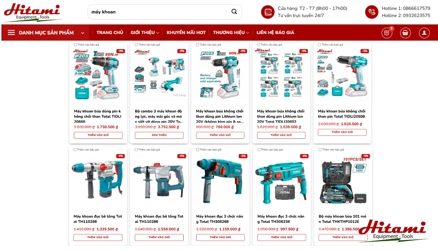 Mua máy khoan Total tại Thiết bị dụng cụ kỹ thuật Hitami