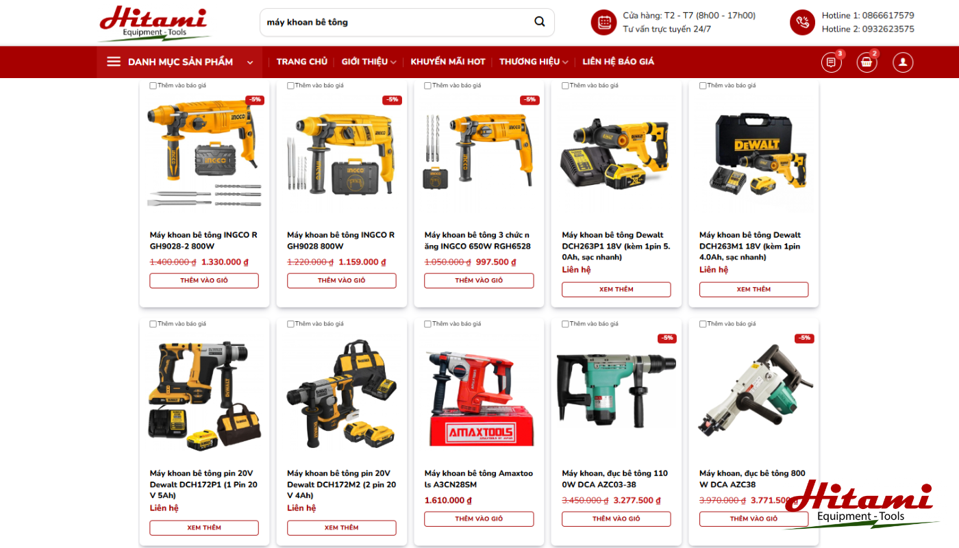 Mua máy khoan bê tông tại Thiết bị dụng cụ kỹ thuật Hitami