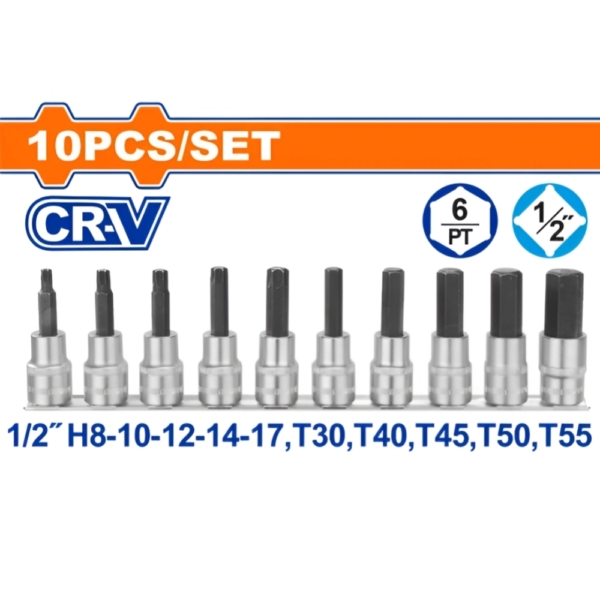 Bộ 12 đầu tuýp 1/2" ra đầu lục giác, đầu sao Wadfow WST1412