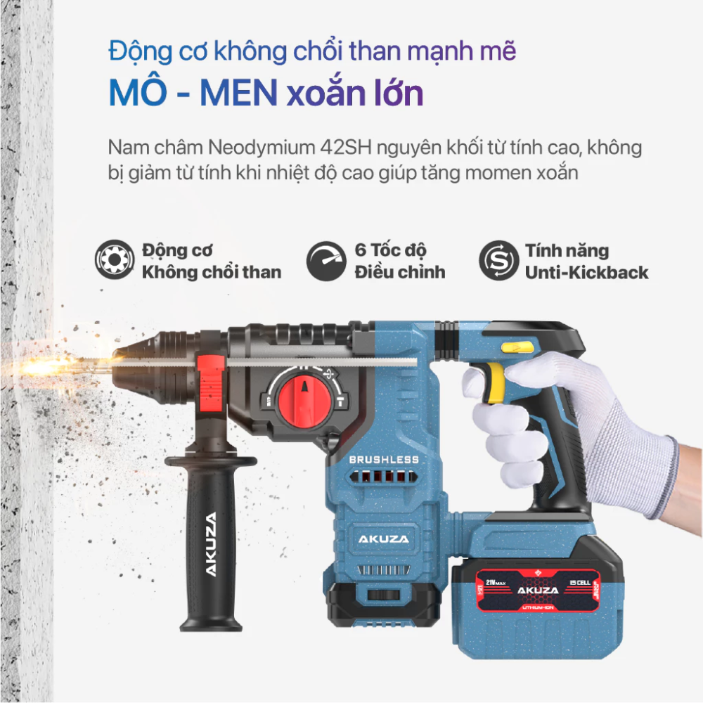 Máy khoan bê tông Pin Akuza 2601 Anti kickback 2 Akuza-2601-Anti-kickback-2