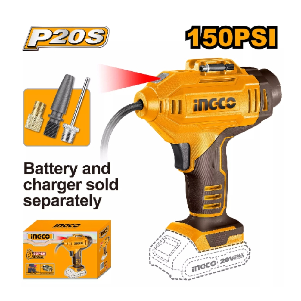 Máy bơm hơi lốp xe ô tô dùng pin 20V Ingco CACLI2018 (không kèm pin & sạc) 1 Máy bơm hơi lốp xe ô tô dùng pin 20V Ingco CACLI2018 (không kèm pin & sạc)