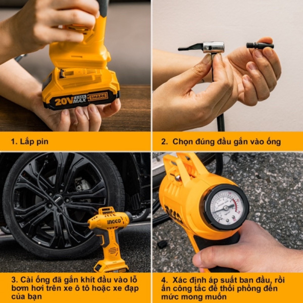 Máy bơm hơi lốp xe ô tô dùng pin 20V Ingco CACLI2018 (không kèm pin & sạc) 4 CACLI2018-4