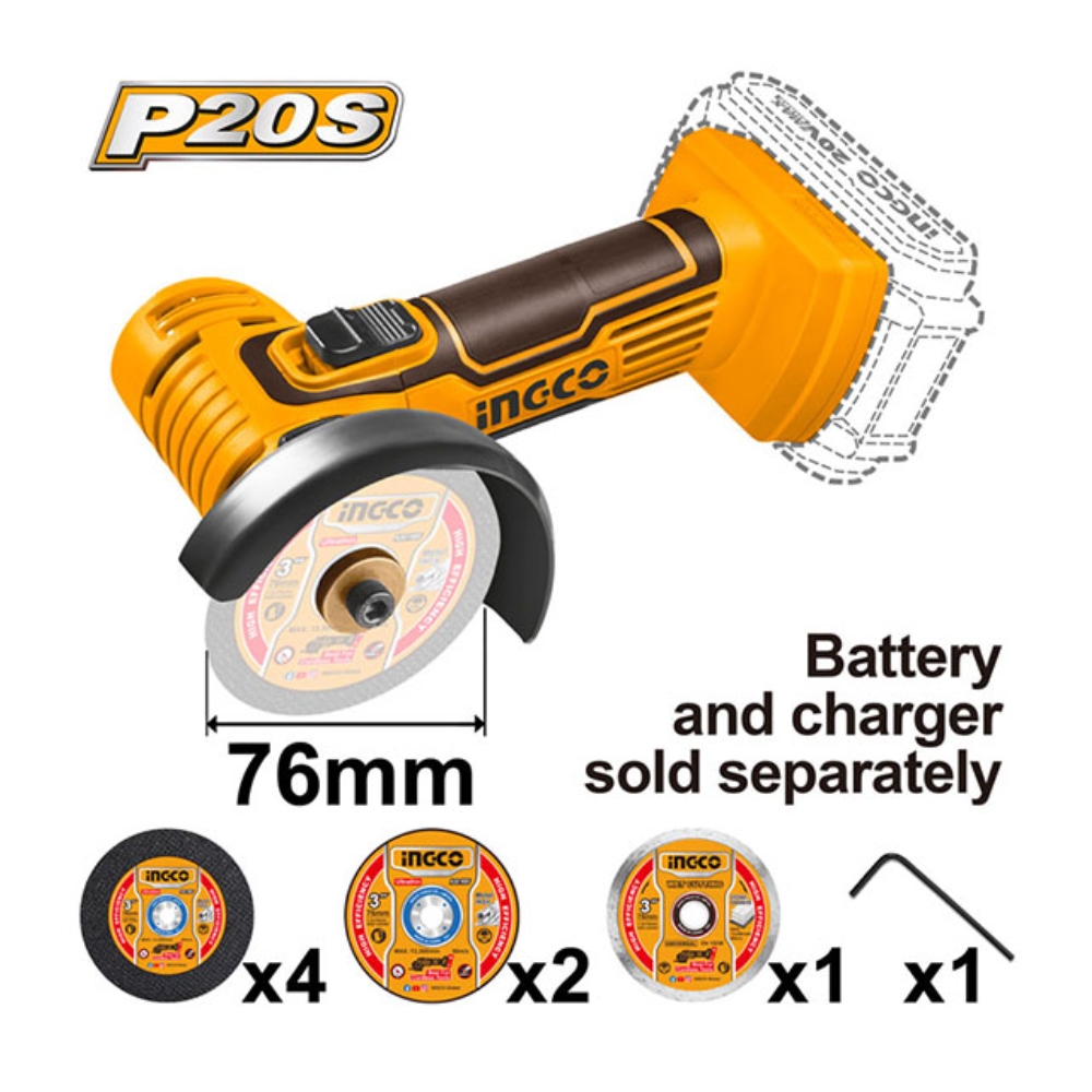 Máy cắt mài mini dùng pin 20V Ingco CAGLI7601 (không kèm pin & sạc) 1 Máy cắt mài mini dùng pin 20V Ingco CAGLI7601 (không kèm pin & sạc)
