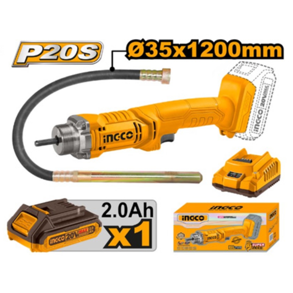 Máy đầm dùi bê tông dùng pin 20V Ingco CCVLI2023011 (1 pin 2Ah & sạc) 1 Máy đầm dùi bê tông dùng pin 20V Ingco CCVLI2023011 (1 pin 2Ah & sạc)
