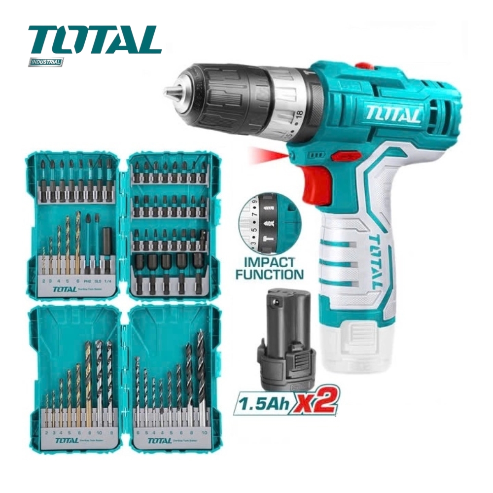 Bộ máy khoan pin Total TIDLI12201, 45 tua vít & 16 mũi khoan 1 Bộ máy khoan pin Total TIDLI12201, 45 tua vít & 16 mũi khoan
