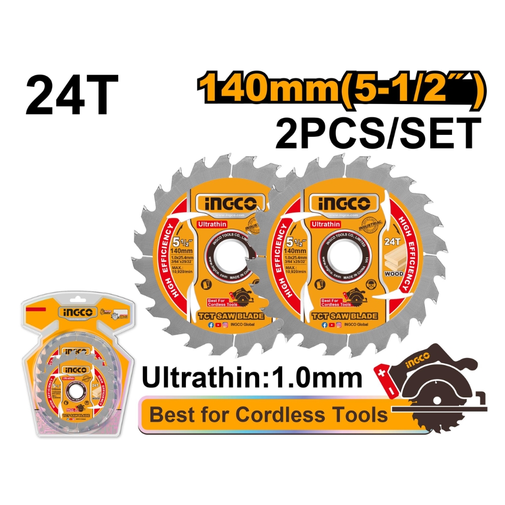 Bộ 2 lưỡi cưa TCT siêu mỏng 140mmx24T (5- 1/2") Ingco TSB1403 1 Bộ 2 lưỡi cưa TCT siêu mỏng 140mmx24T (5- 1/2") Ingco TSB1403