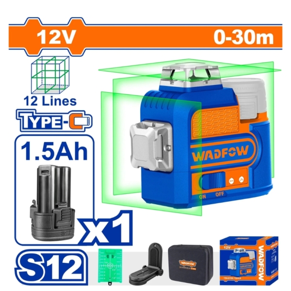 Máy cân bằng tia laser dùng pin Lithium-Ion 3D 12V Wadfow WLE8M12