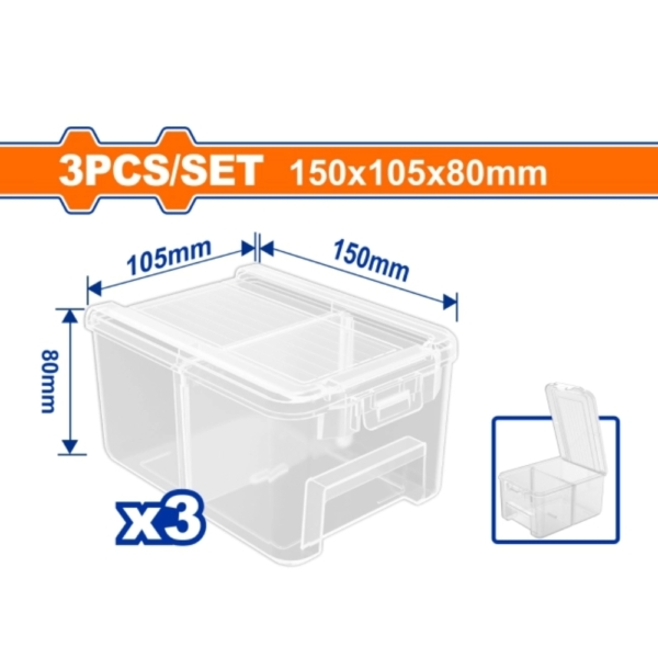 Bộ 3 hộp nhựa trong suốt chia ngăn 150x105x80mm Wadfow WTB8333