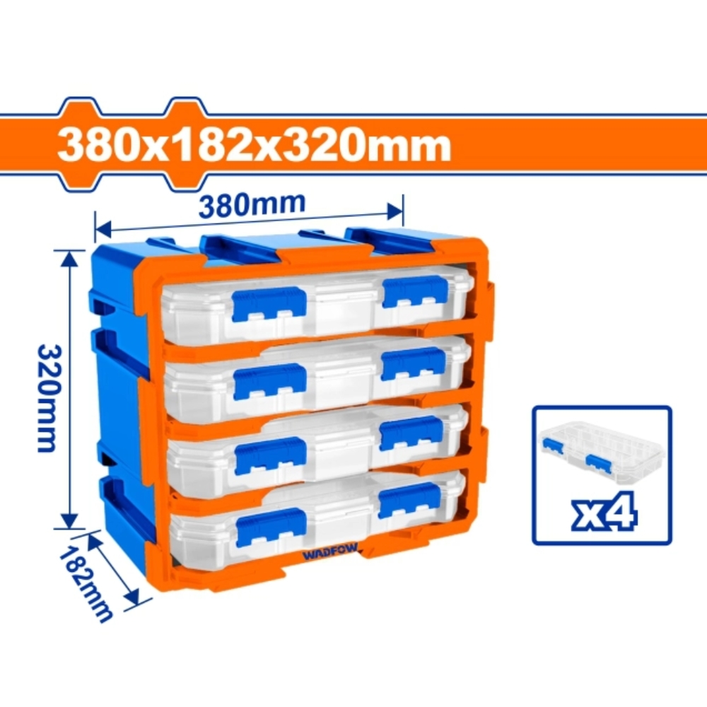 Bộ tủ gồm 4 hộp nhựa chia 13 ngăn 380x182x320mm Wadfow WTB8344 1 Bộ tủ gồm 4 hộp nhựa chia 13 ngăn 380x182x320mm Wadfow WTB8344