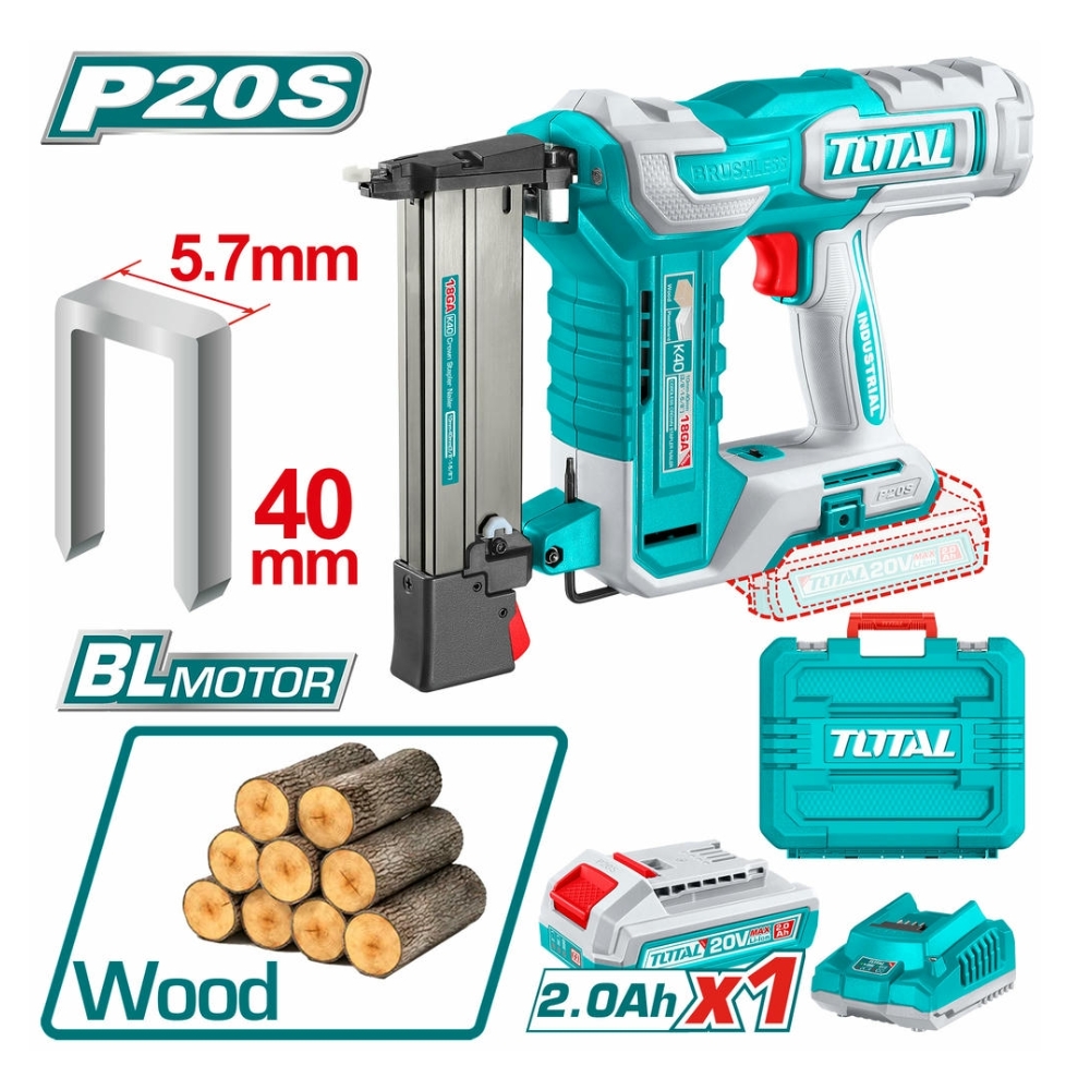 Máy bắn đinh U dùng pin 20V Total TCSNLI6008 (1 pin & sạc) 2 Máy bắn đinh U không chổi than dùng pin 20V Total TCSNLI6008