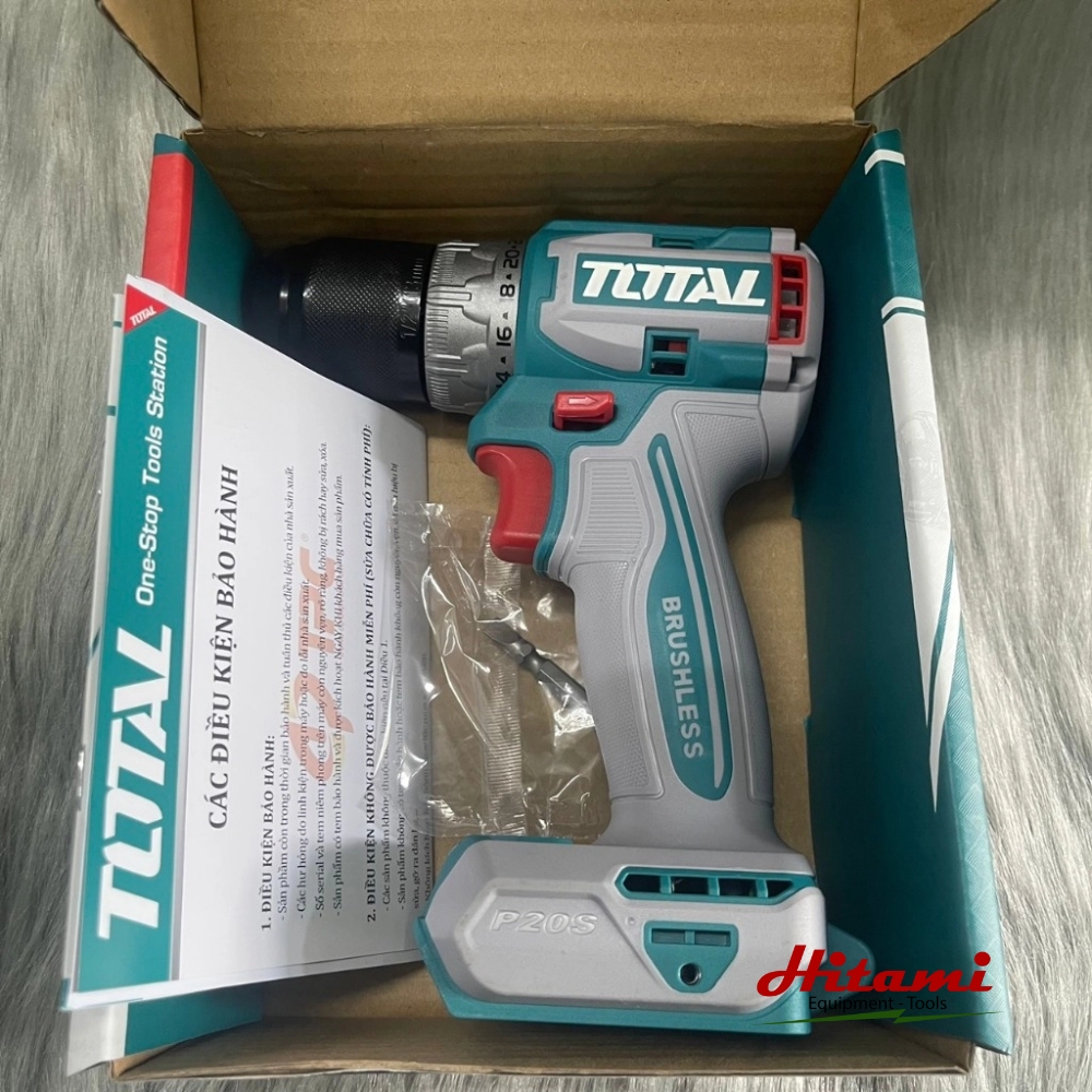 Hình ảnh trọn bộ máy khoan pin không chổi than 20V Total TDLI206021