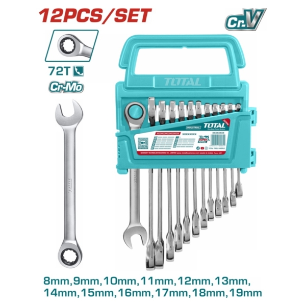 Bộ 12 cờ lê vòng miệng xoay chiều Total THT102RK0126
