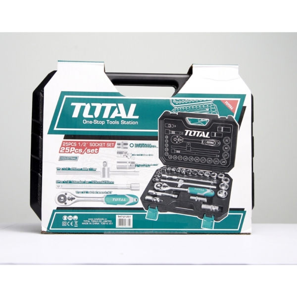 Bộ tuýp 25 chi tiết và cần siết 2 chiều Total THT121251 được đóng gói chắc chắn