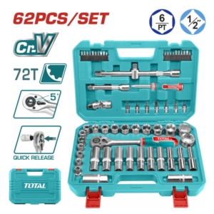Bộ 62 đầu tuýp 1/2 inch và cần siết Total THT121602