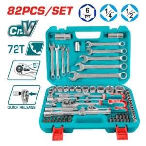 Bộ 82 đầu tuýp 1/4 inch, 1/2 inch và cần siết Total THT421802