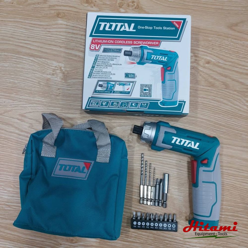 Hình ảnh trọn bộ máy siết vít dùng pin 8V Total TSDLI0802