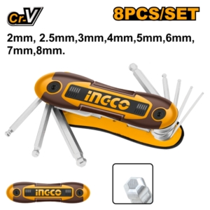 Bộ chìa lục giác xếp đầu bi Ingco HHK14082