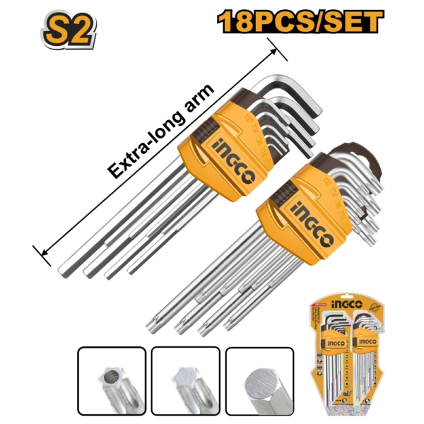 Bộ 18 chìa lục giác đầu bằng và đầu bông Ingco HHKSET0181