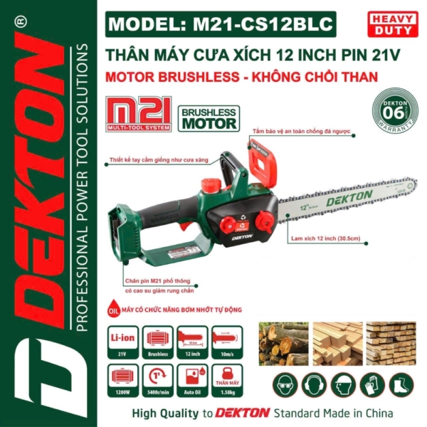 Máy cưa xích 12 inch dùng pin 21V Dekton M21-CS12BLC