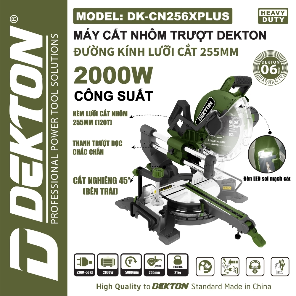 Máy cắt nhôm, gỗ 255mm - 2000W Dekton DK-CN256XPLUS (cắt trượt) 1 Máy cắt nhôm, gỗ 255mm - 2000W Dekton DK-CN256XPLUS (cắt trượt)