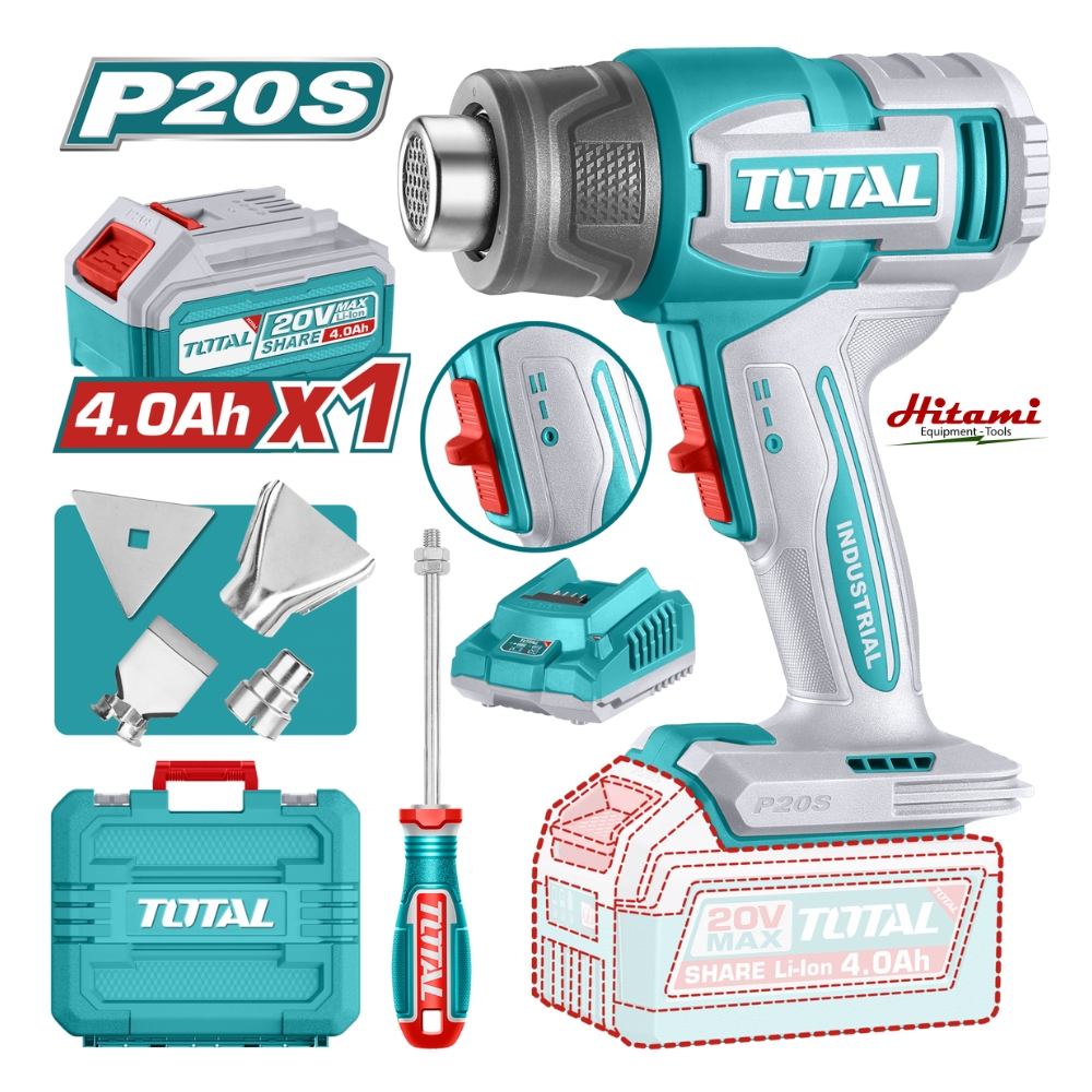 Máy thổi nhiệt dùng pin Lithium 20V Total TBLI20065 (1 pin & sạc) 1 Máy thổi nhiệt dùng pin Lithium 20V Total TBLI20065