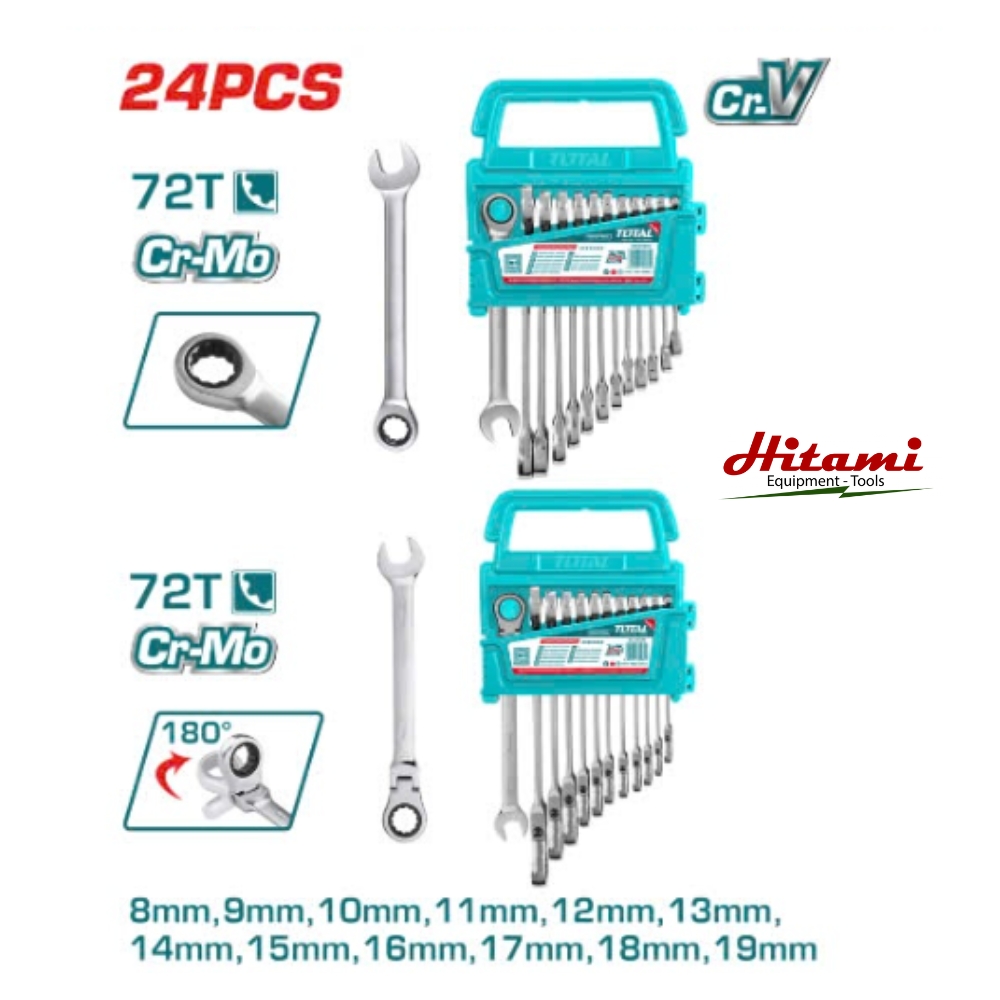 Bộ 24 cờ lê miệng vòng xoay chiều 8-19mm Total THT103RK246 1 Bộ 24 cờ lê miệng vòng xoay chiều 8-19mm Total THT103RK246