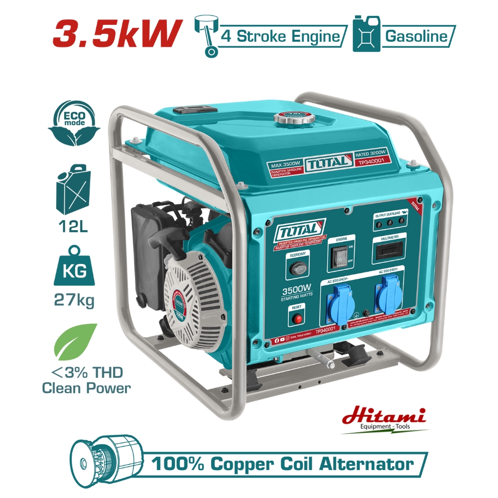 Máy phát điện chạy xăng biến tần 3.5kW Total TP340006 1 Máy phát điện chạy xăng biến tần 3.5kW Total TP340006