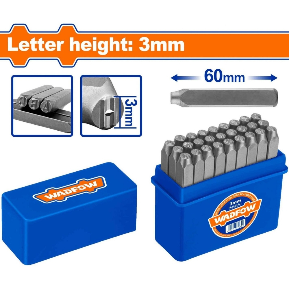 Bộ 27 mũi đột chữ cái 3mm Wadfow WCC9273 1 Bộ 27 mũi đột chữ cái 3mm Wadfow WCC9273