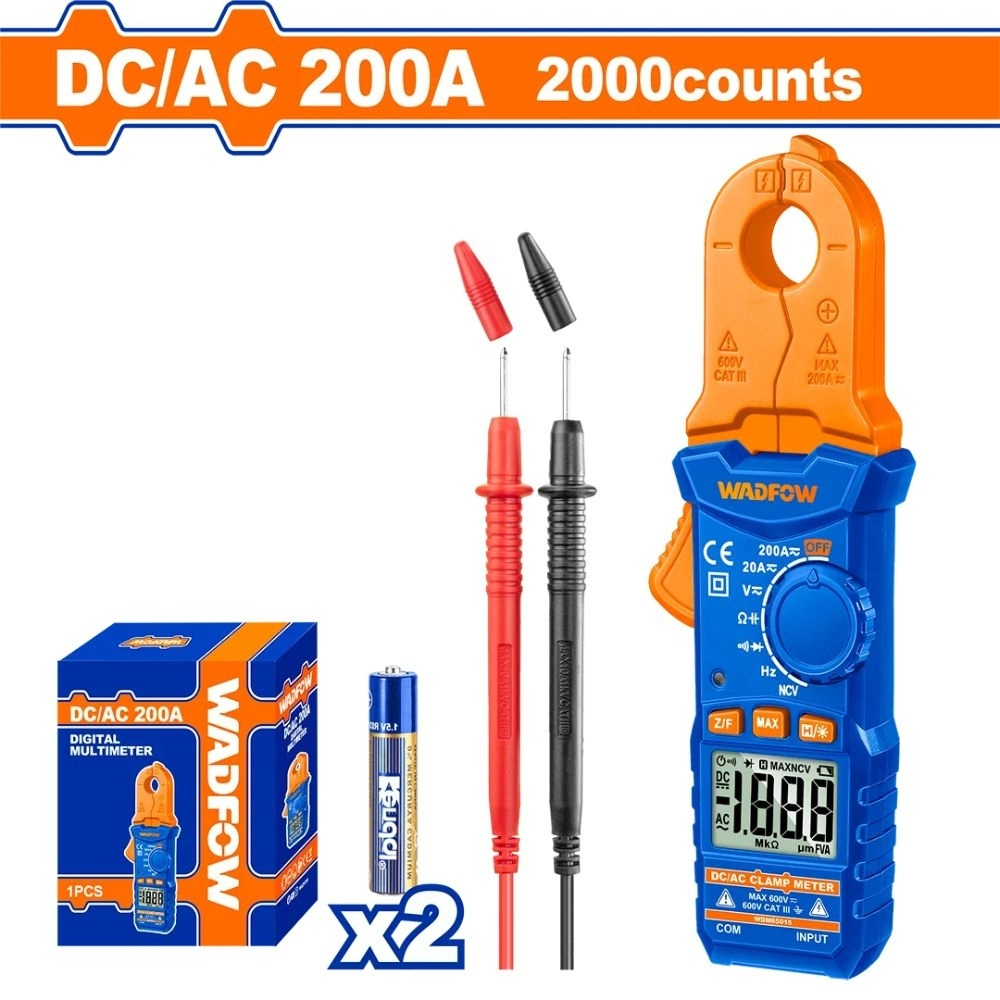 Kìm đo AC kỹ thuật số 200A- 2000 số đếm Wadfow WDM6501 1 Đồng hồ kẹp DC/AC 200A 2000 số đếm Wadfow WDM65015