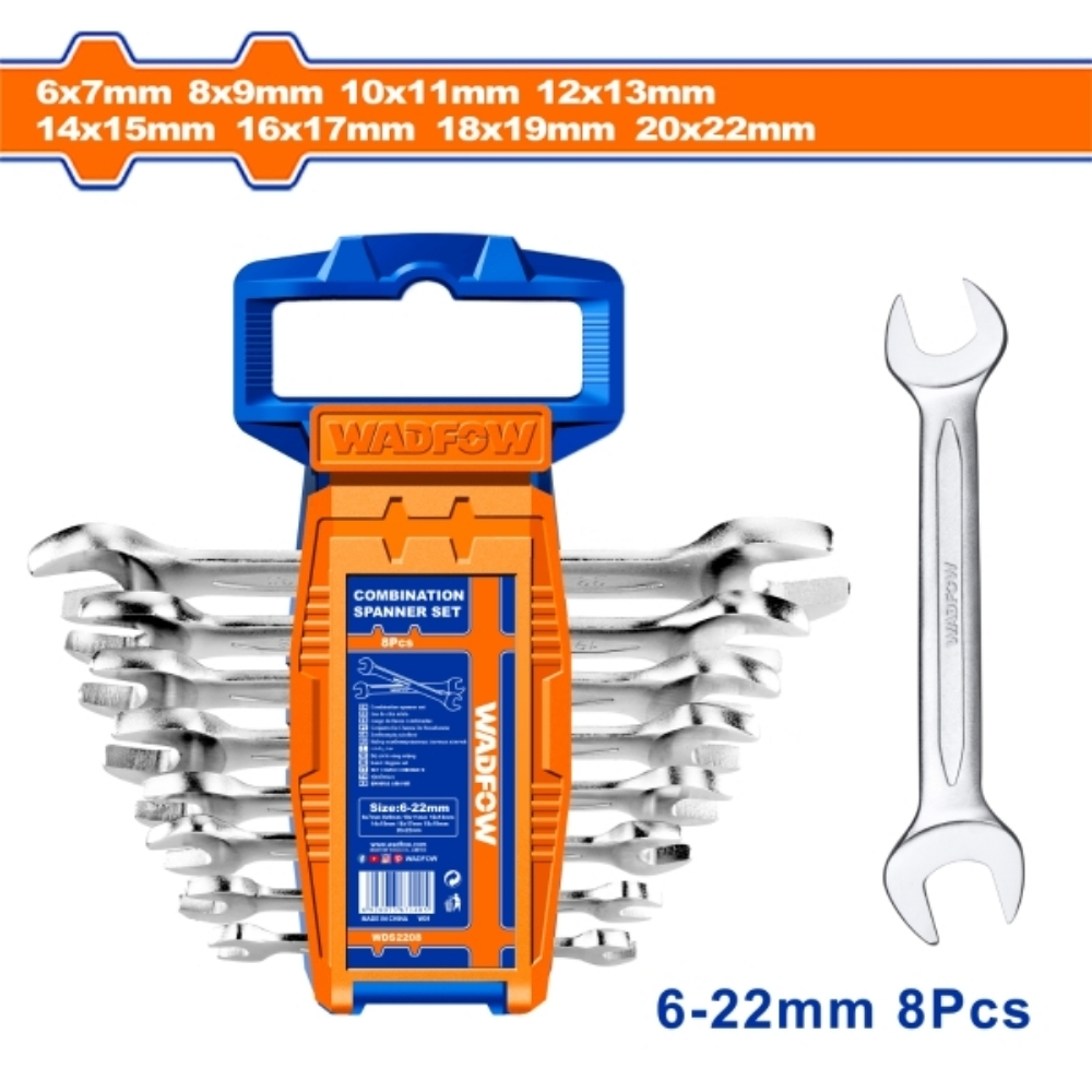 Bộ 8 cờ lê 2 đầu miệng 6- 22mm Wadfow WDS2208 1 Bộ 8 cờ lê 2 đầu miệng 6- 22mm Wadfow WDS2208