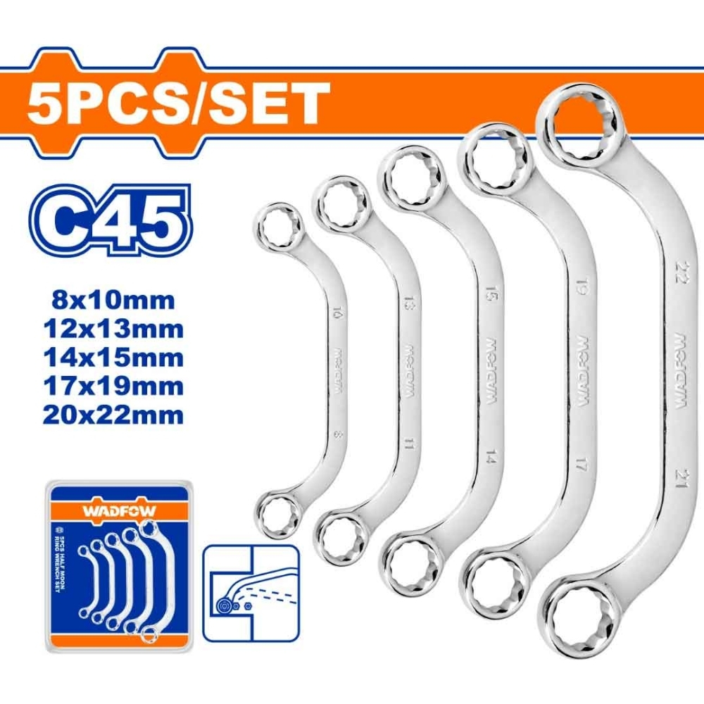 Bộ 5 cờ lê hai đầu vòng hình cung Wadfow WFR3405 1 Bộ 5 cờ lê hai đầu vòng hình cung Wadfow WFR3405