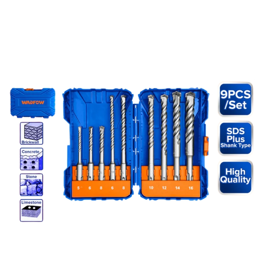 Bộ 9 mũi khoan bê tông SDS Plus Wadfow WHD6509 1 Bộ 9 mũi khoan bê tông SDS Plus Wadfow WHD6509