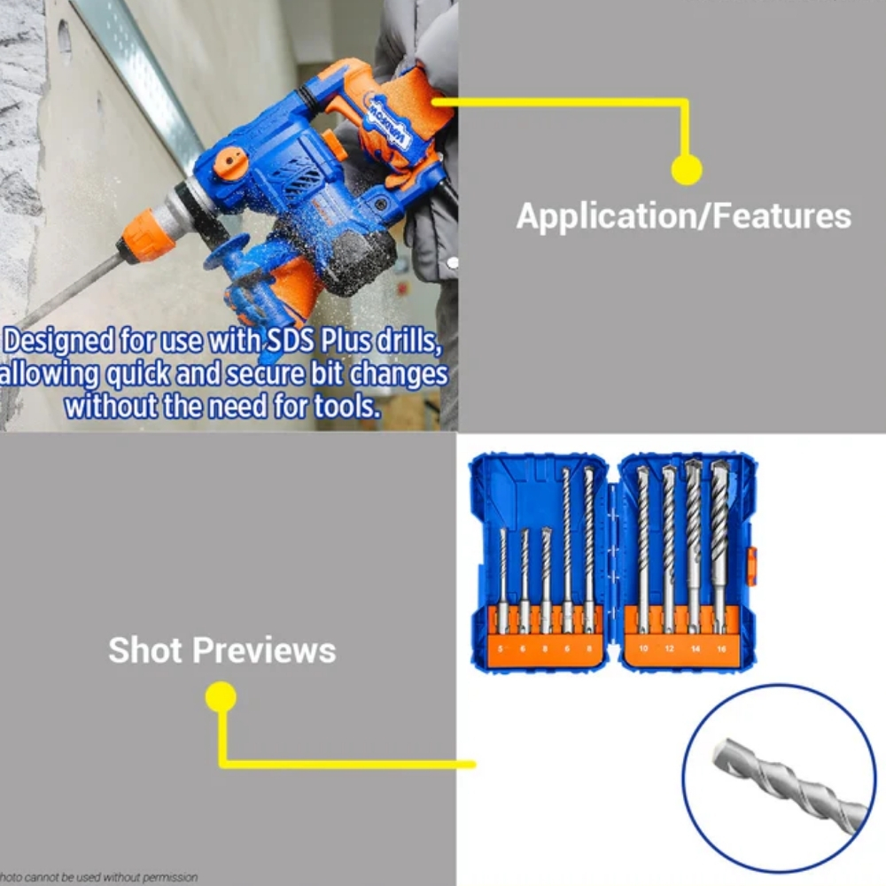 Bộ 9 mũi khoan bê tông SDS Plus Wadfow WHD6509 2 WHD6509-2