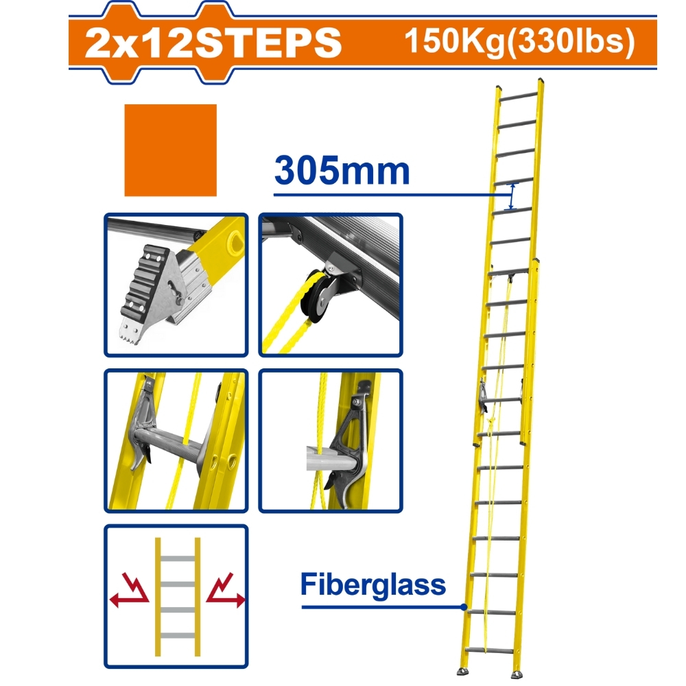 Thang xếp sợi thủy tinh kéo dài 2x12 bậc Wadfow WLD0924 1 Thang xếp sợi thủy tinh kéo dài 2x12 bậc Wadfow WLD0924