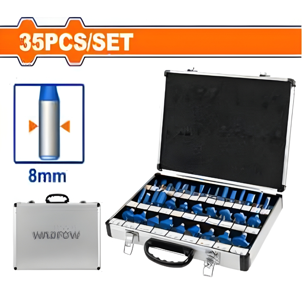 Bộ 35 mũi phay gỗ 8mm Wadfow WRG2P08 1 Bộ 35 mũi phay gỗ 8mm Wadfow WRG2P08