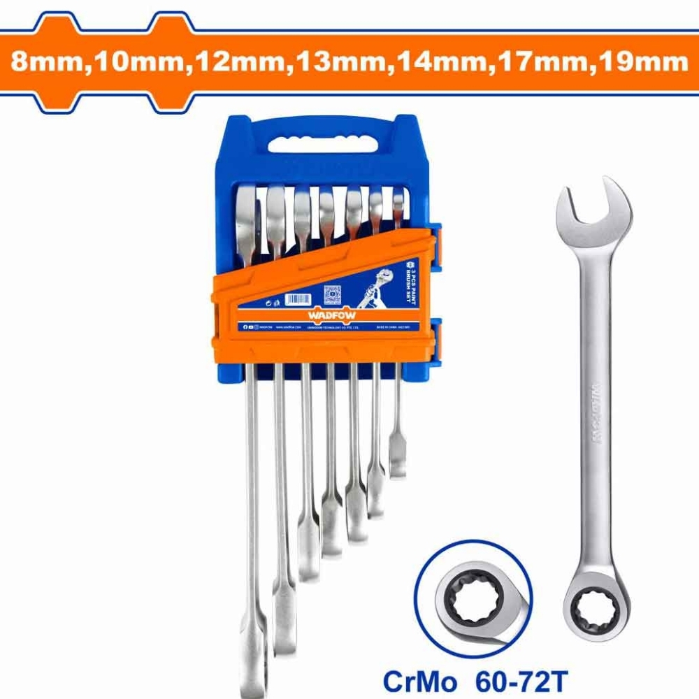 Bộ 7 cờ lê vòng miệng tự động 8-19mm Wadfow WSP4207 1 Bộ 7 cờ lê vòng miệng tự động 8-19mm Wadfow WSP4207