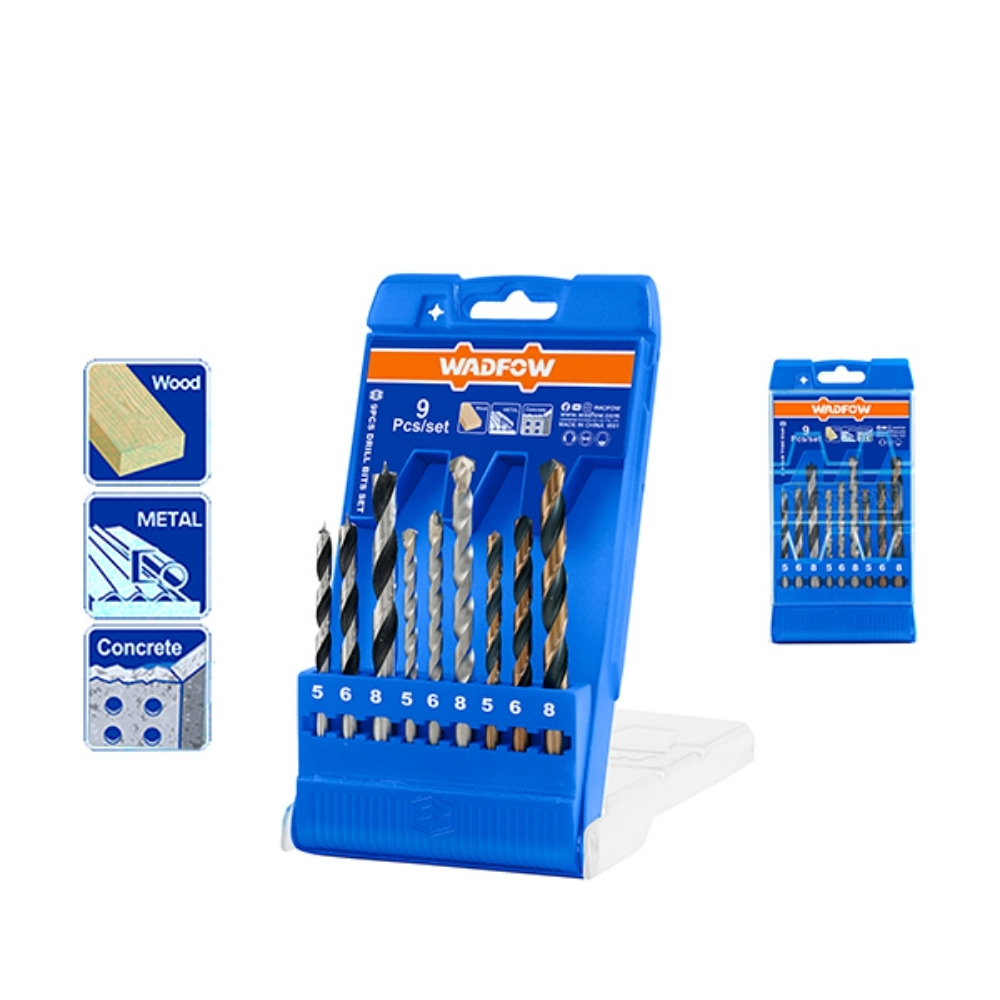 Bộ 9 mũi khoan gỗ, xoắn ốc, bê tông Wadfow WTD6B01 2 WTD6B01-2
