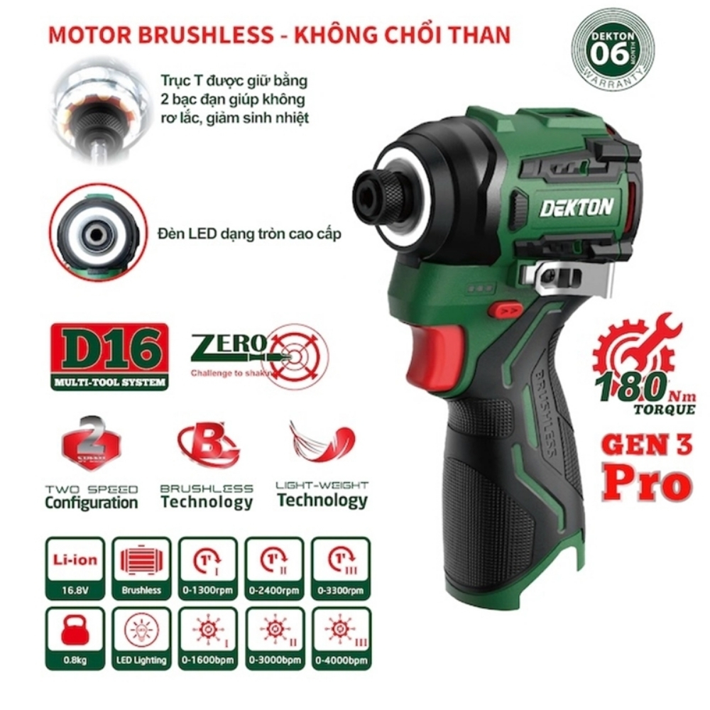 Máy bắn vít dùng pin 21V 180Nm Dekton D16-CV180PRO 2 D16-CV180PRO-2