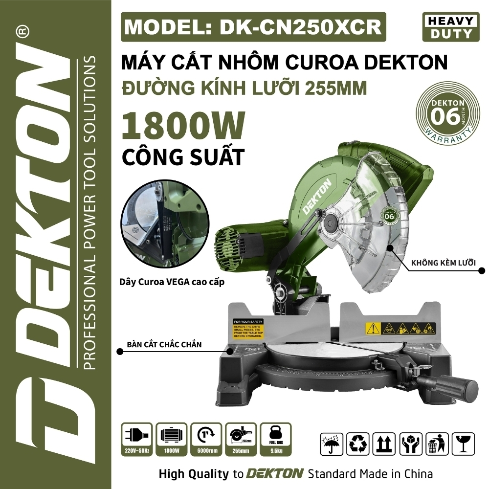 Máy cắt nhôm, gỗ 255mm-Curoa 1800W Dekton DK-CN250XCR (màu Olive) 1 Cắt Nhôm - Cắt Gỗ 255MM-Curoa DK-CN250XCR