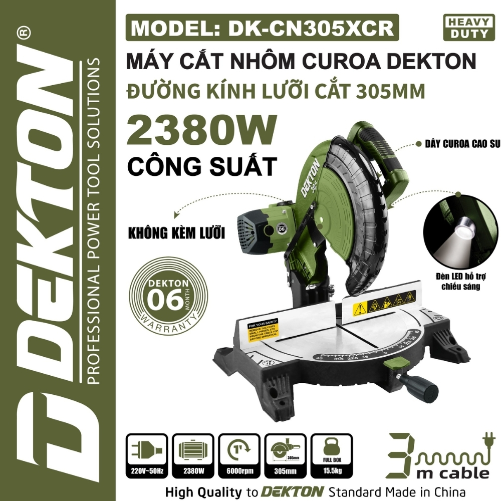 Máy cắt nhôm 2380W Dekton DK-CN305XCR 1 Cắt Nhôm - Cắt Gỗ 305MM - Lắp Dàn Cắt Nhôm 2 Đầu Dekton DK-CN305XCR