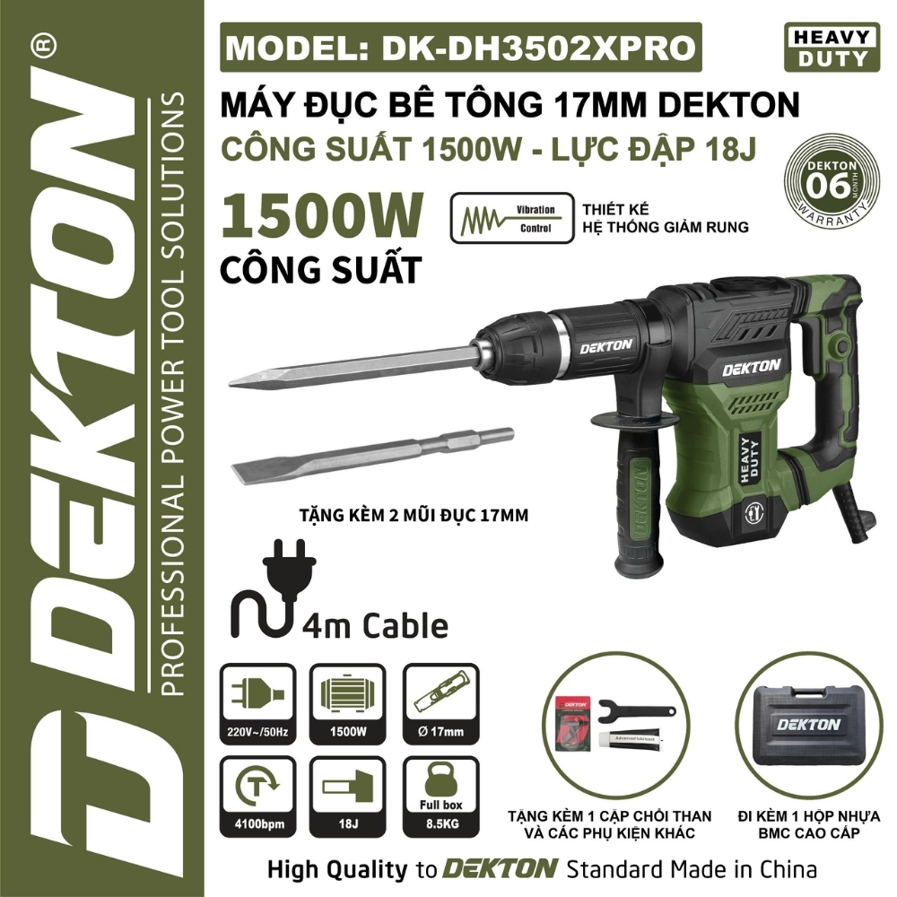 Máy đục bê tông 1500W Dekton DK-DH3502XPRO 1 Đục 17LY Dekton DK-DH3502XPRO